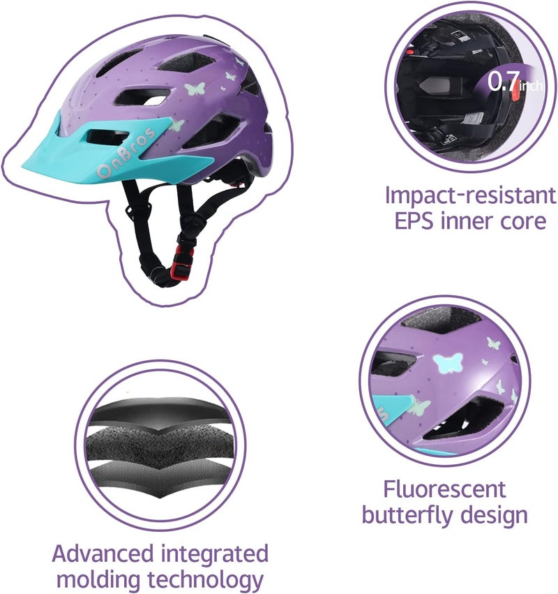 OnBros Kids Bike Helmet - Bike Helmets for 5-14 Boys or Girls with Visor, Children Bicycle Helmet for Skateboard Mountain Scooter Road Cycling, Lightweight and Adjustable 50-57CM - Image 4